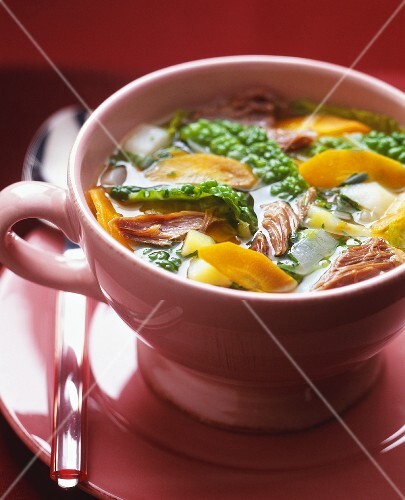 Cabbage soup with beef and vegetables