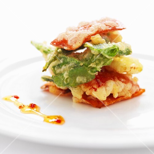 Tower of vegetable fritters