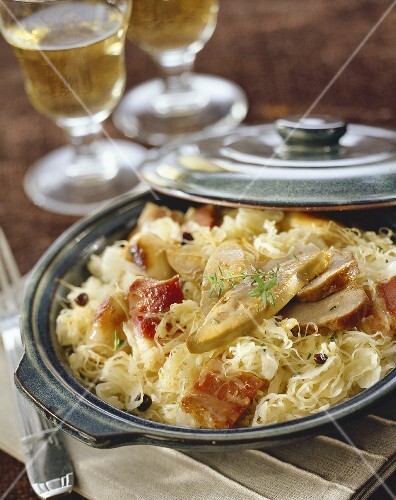 Sauerkraut with bacon and goose liver