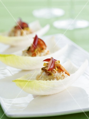 Chicory leaves filled with crab salad