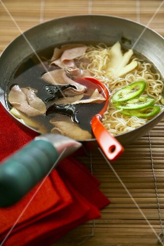 Thai noodle soup with beef and jelly ear fungus