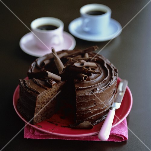 Chocolate cake with chocolate curls