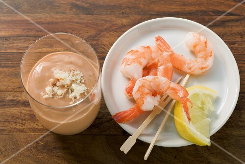 Cocktail sauce and prawns