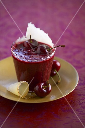 Cherry cream with coconut in a small glass