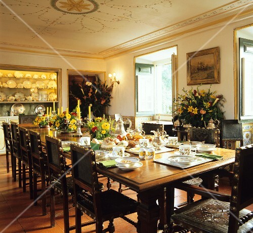 A festively decorated table laid for breakfast