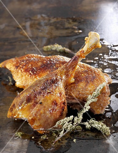 Roast goose leg and breast