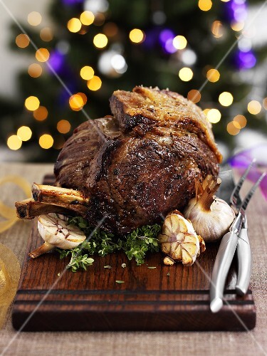 Roast beef with garlic for Christmas dinner