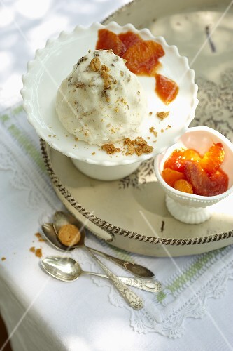 Honey semi-fredo with a amaretti and orange sauce