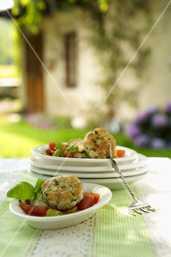 Blaufelchen (Lake Constance salmon) burgers on tomato ragout(Italy)