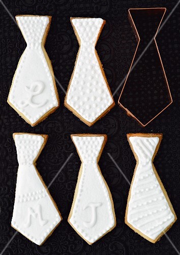 Shortbread biscuits (ties) with white icing