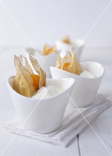 Yogurt cream with physalis decoration