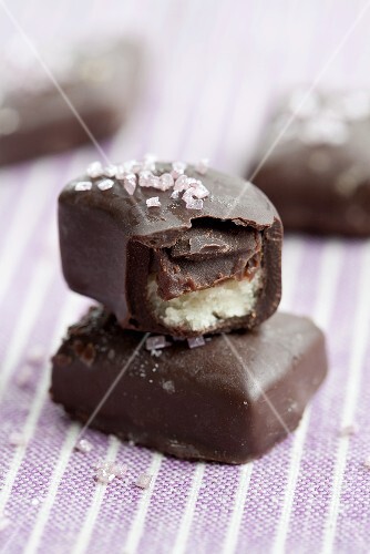 Marzipan and nougat praline with sugar strands
