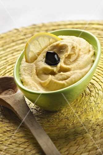 Hummus with a kalamata olive