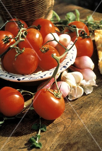 Tomato and Shallot Still Life with Herbs