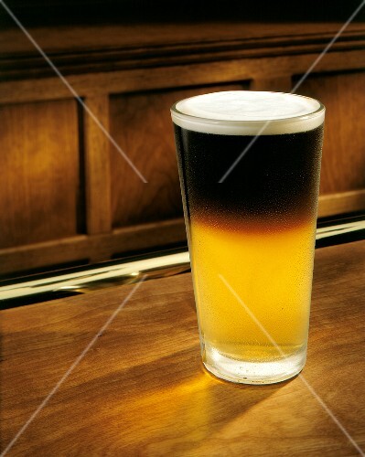 Black and Tan (light and dark beer) in glass