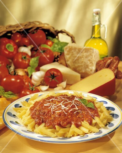 A Plate of Penne with Tomato Sauce