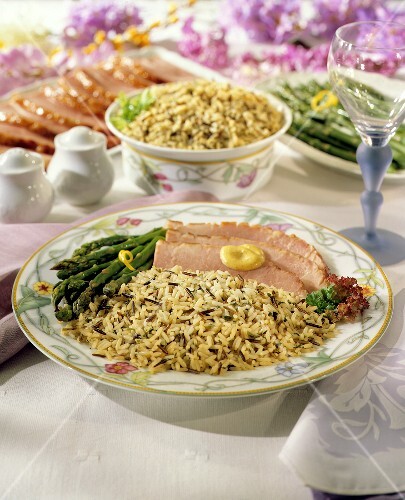 Baked Ham with Rice Pilaf & Asparagus