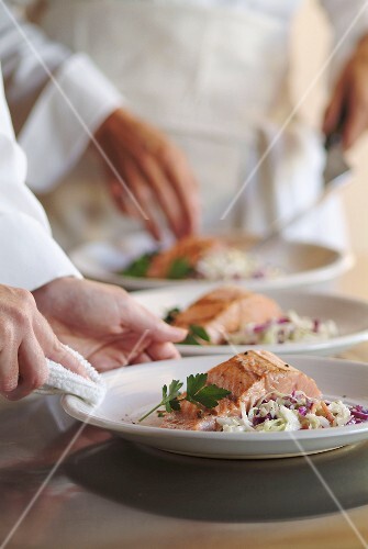 Preparing Salmon With Vegetables
