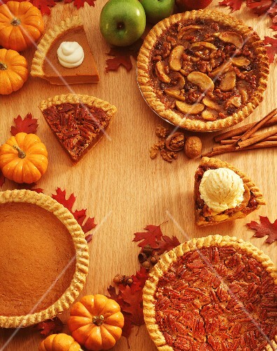 Three Pumpkin Pies in Fall Theme