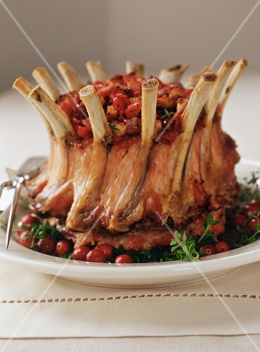 Crown Roast on a Platter with Cranberry Stuffing