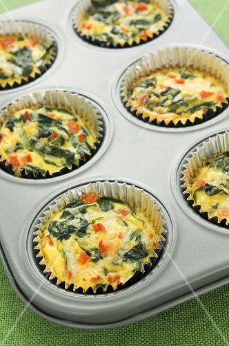 Mini Spinach Quiches in Muffin Cups in Muffin Pan