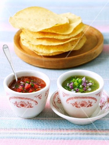 Tomato Salsa and Salsa Verde; Tortillas
