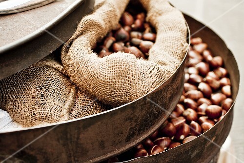 Roasted Chestnuts in Burlap Sacks