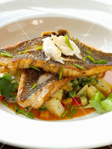 Sea Bass Fillets with Chives Over Warm Mixed Vegetables