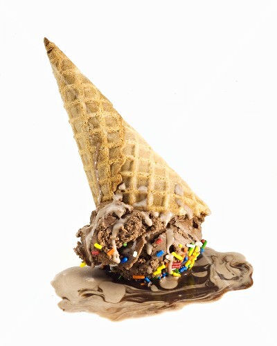 Melting Upside Down Chocolate Ice Cream Cone with Jimmies