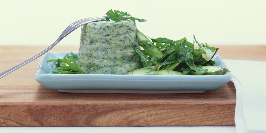 Fish and chervil terrine on rocket and asparagus salad