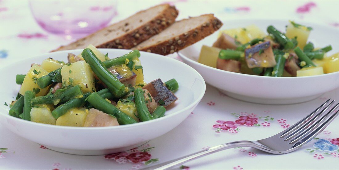 Potato and bean salad with matjes herring fillets