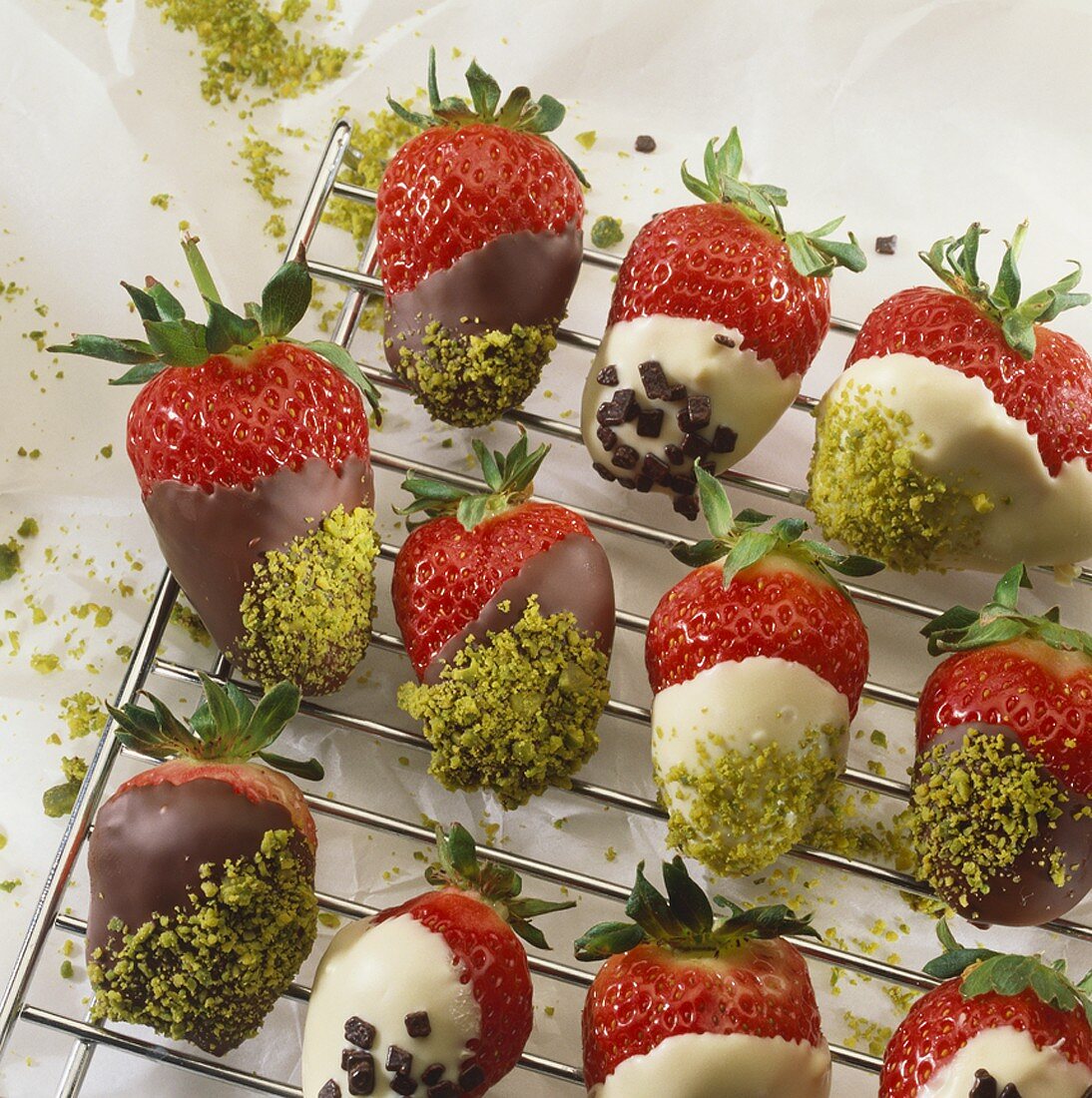 Chocolate- and pistachio-dipped strawberries