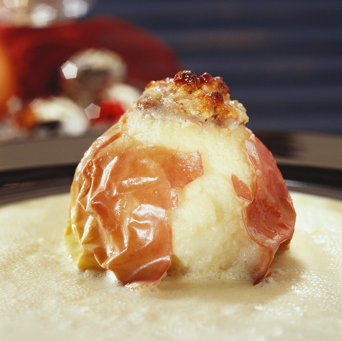 Baked apple with custard