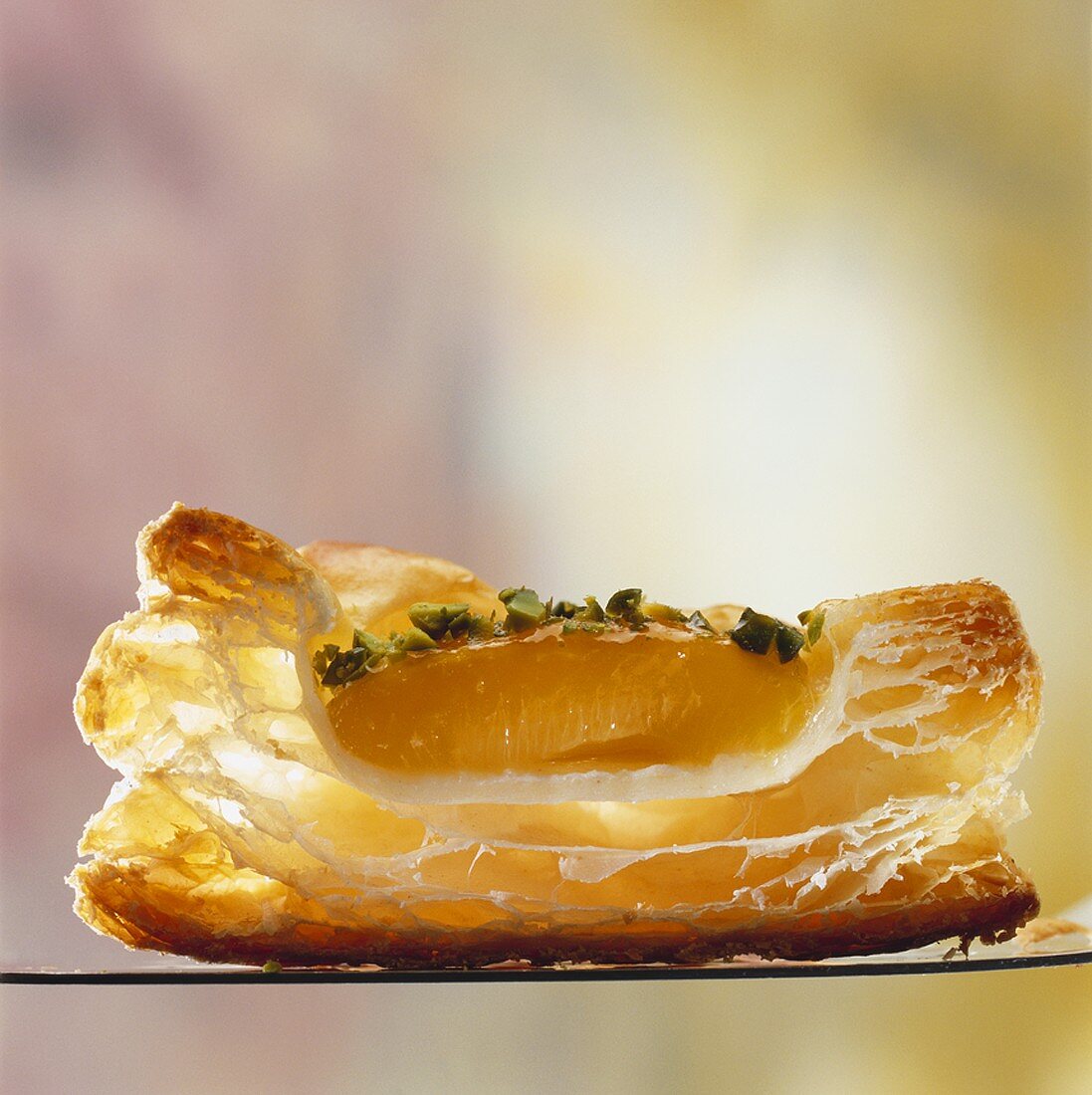 Apricot puff pastry tart, cross-section