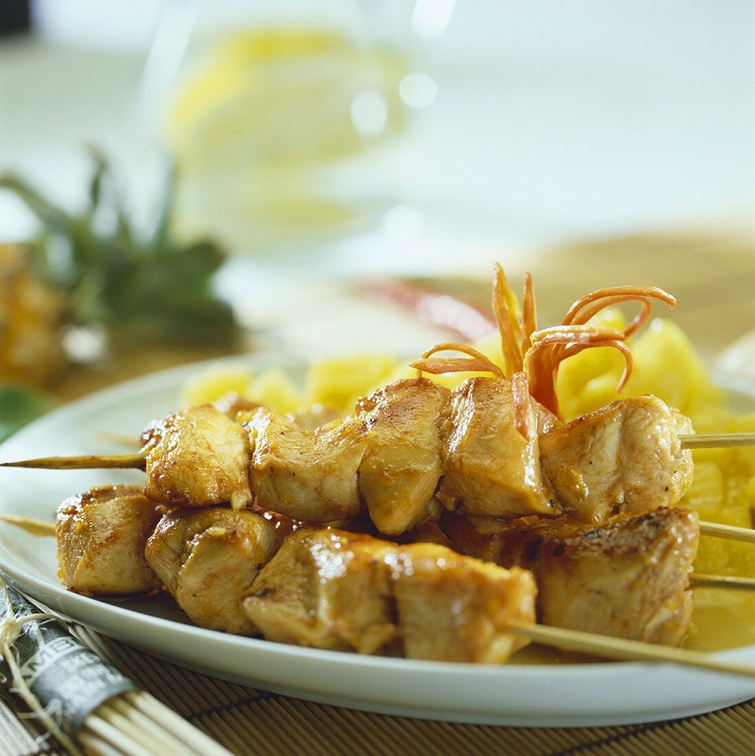 Chicken kebabs with pineapple chilli sauce
