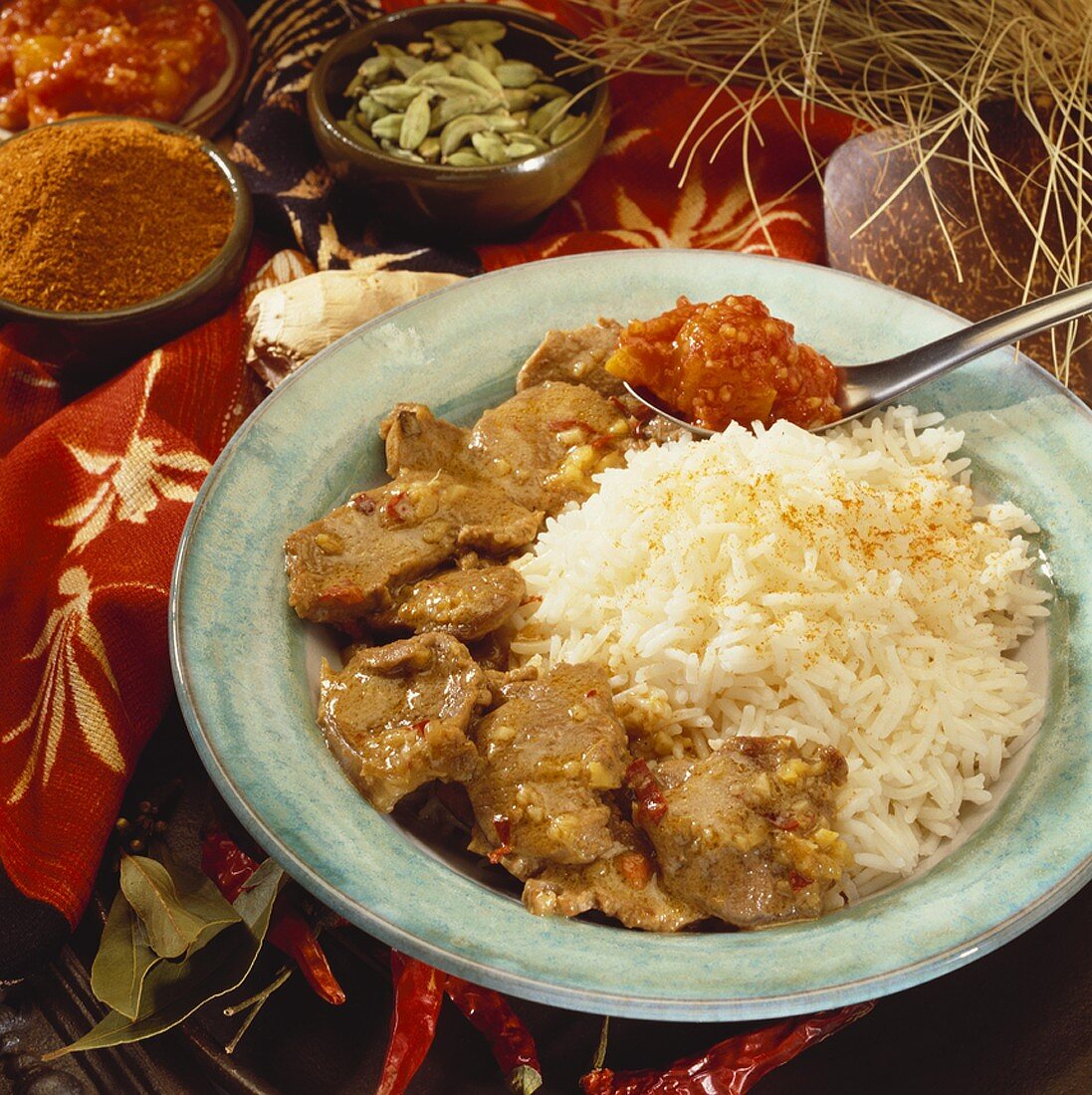 Lammfleisch indische Art mit Reis