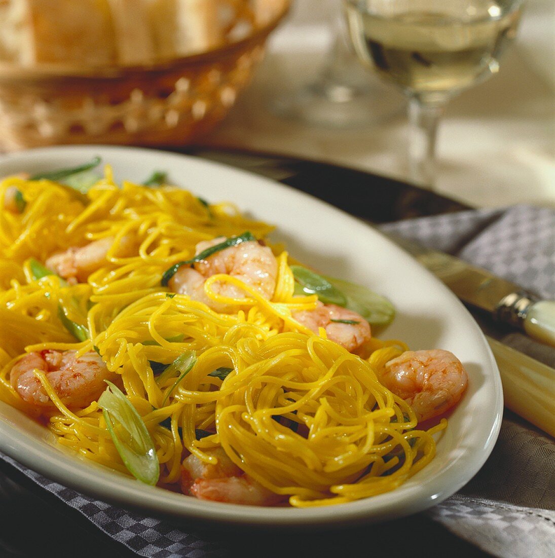 Pasta capelli d`angelo (angel's hair pasta) with prawns
