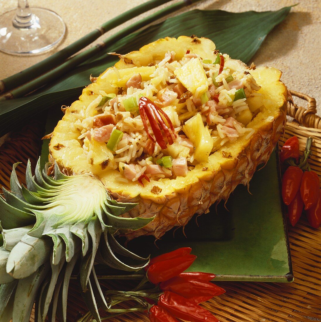 Fried rice with ham, chilli and pineapple