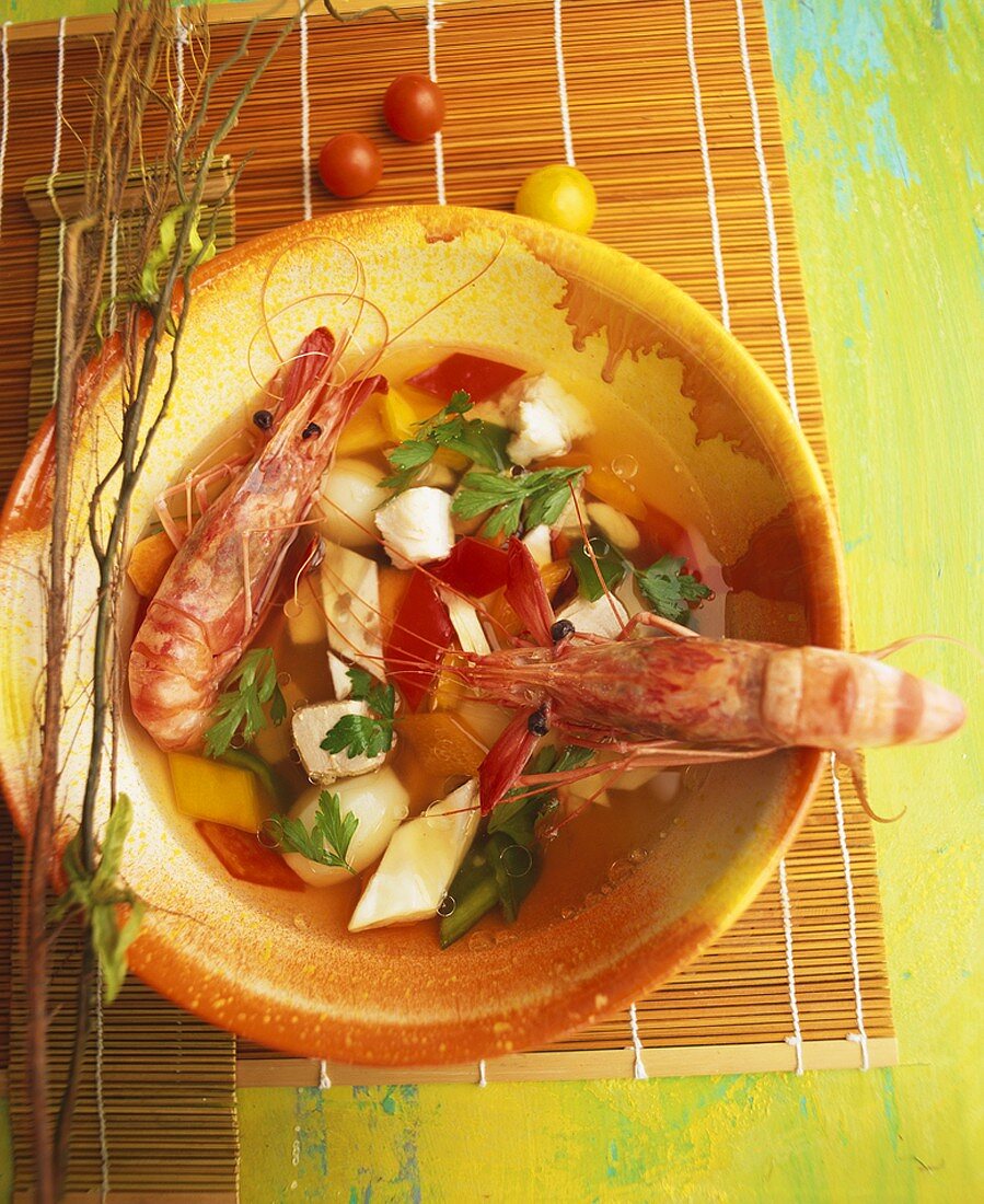 Mediterranean fish soup with prawns