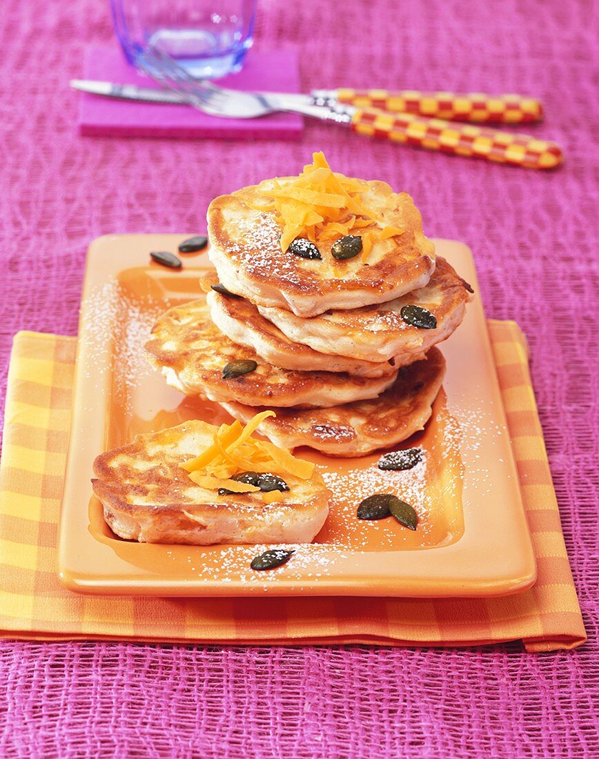 Carrot pancakes with pumpkin seeds