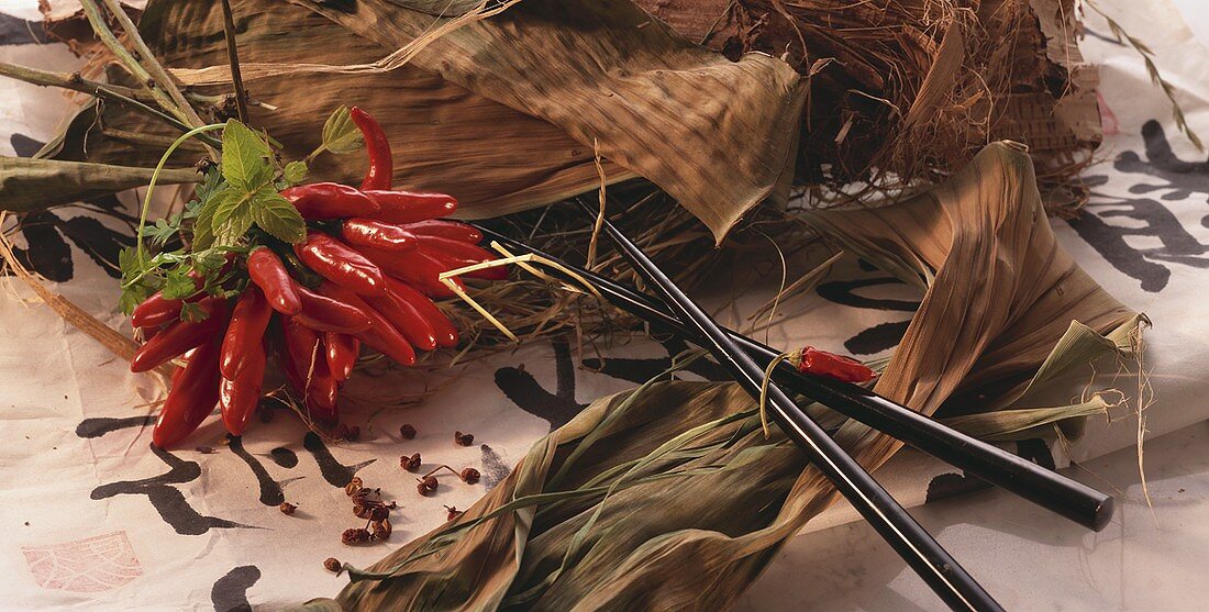 Still life with red chillies