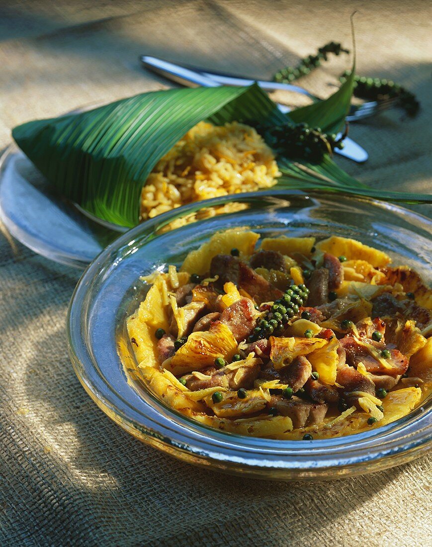 Pork with pineapple and peppercorns