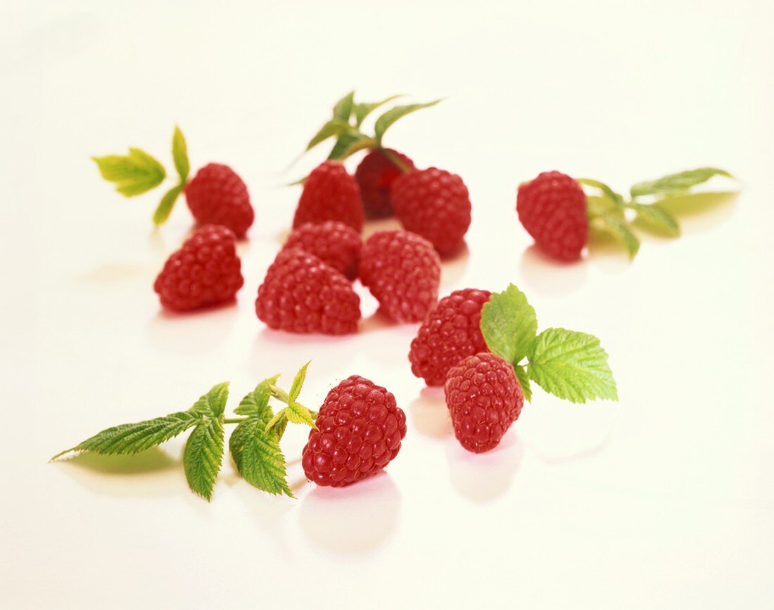 Raspberries with leaves