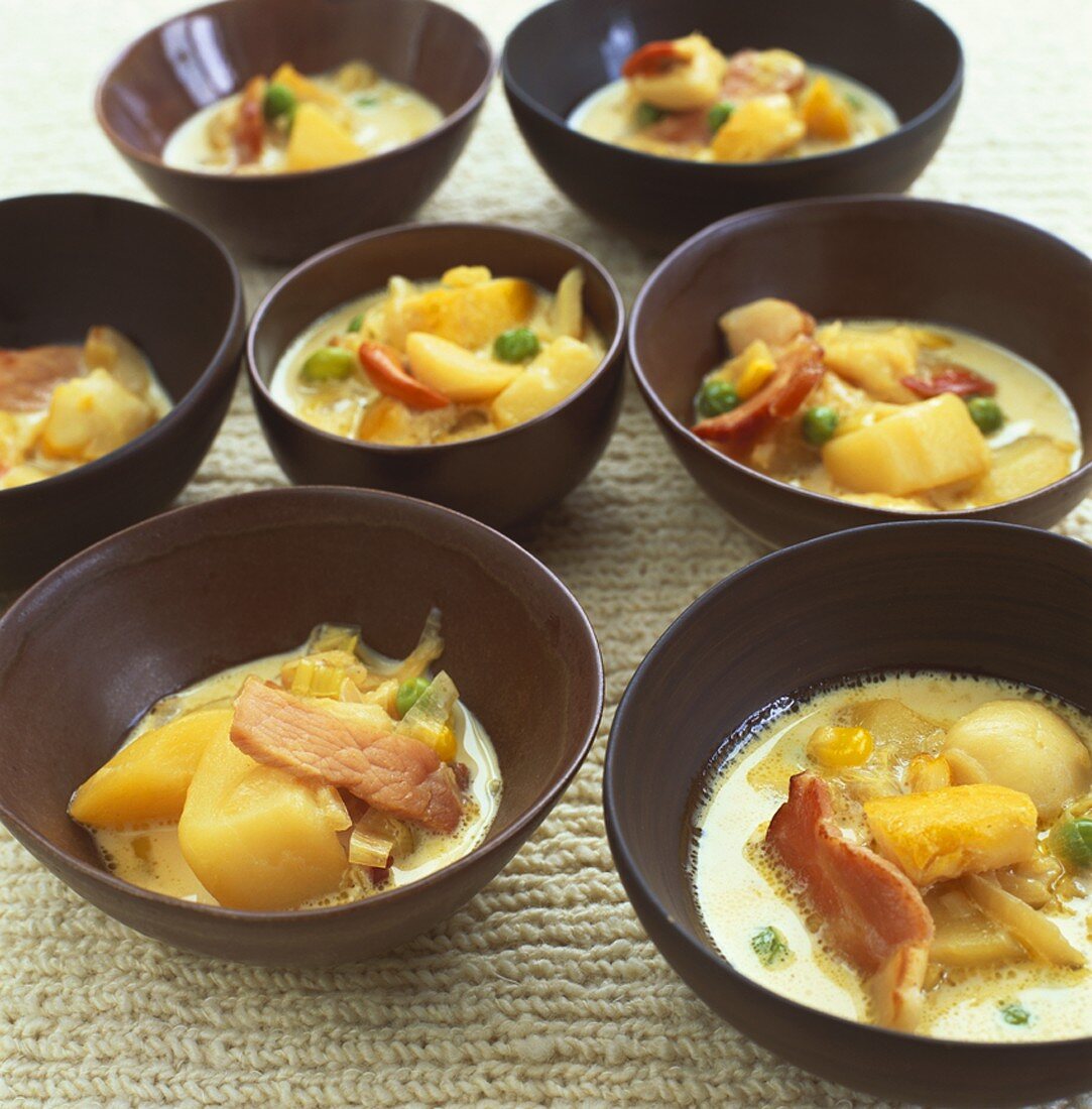 Creamy fish soup with potatoes and bacon