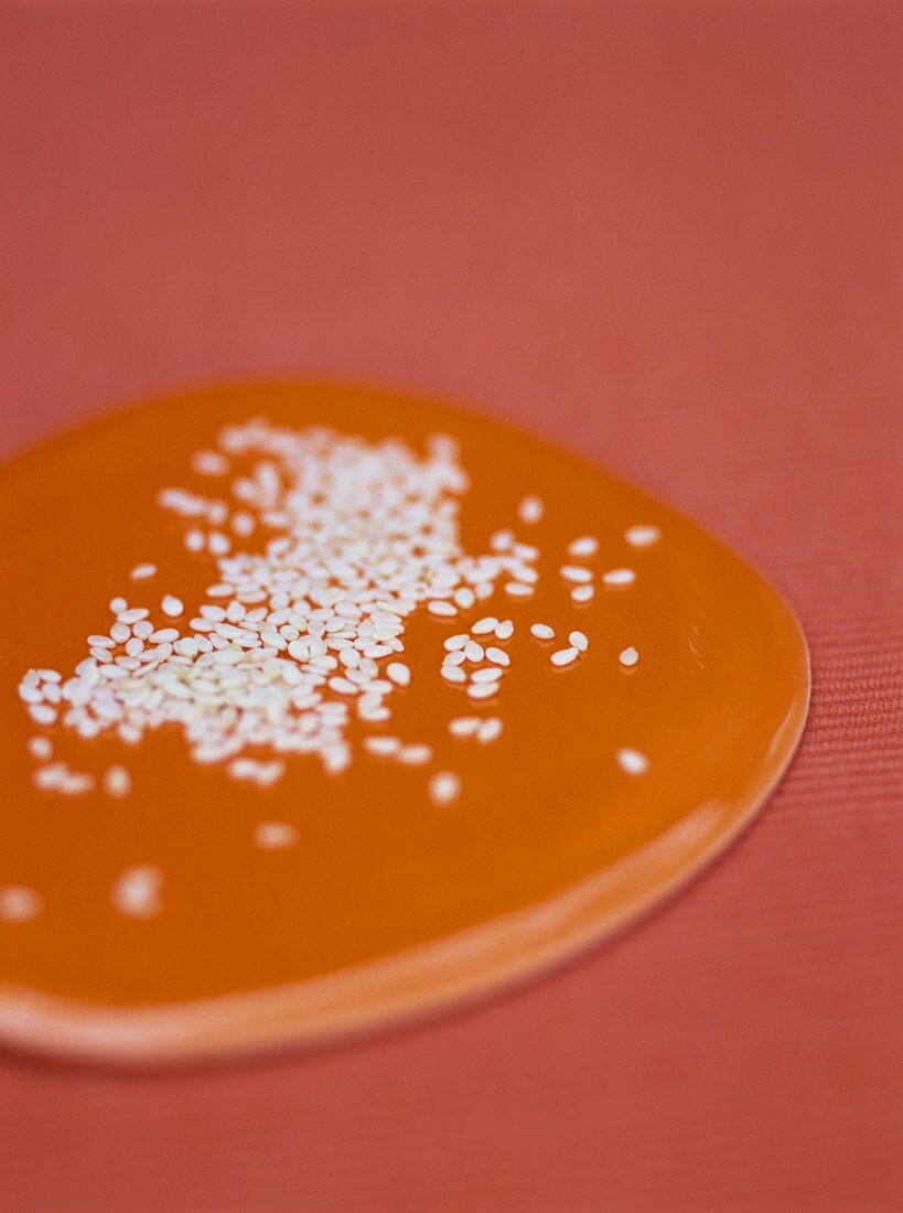 Sesame seeds on porcelain platter