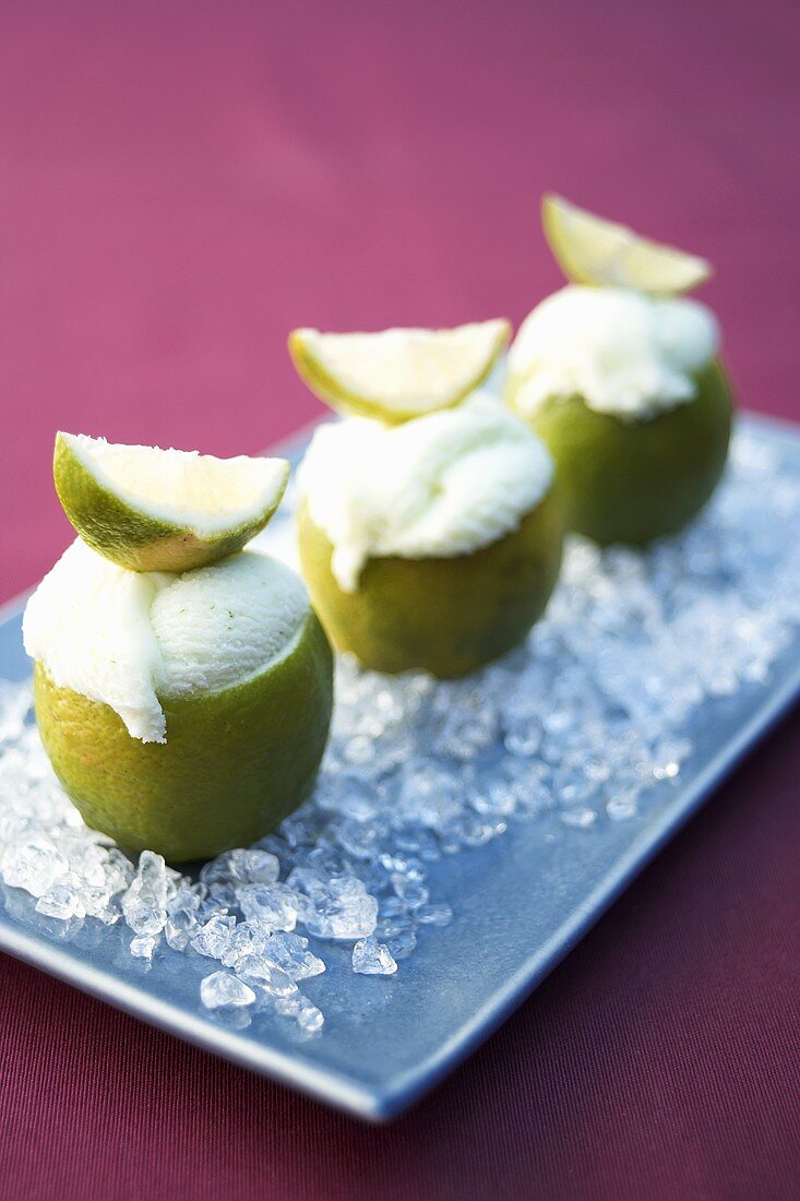 Lime ice cream in hollowed-out limes