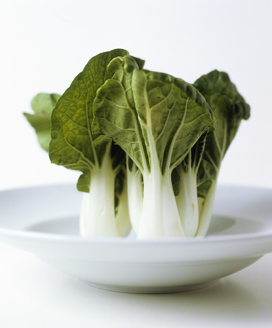 Pak choi in soup plate