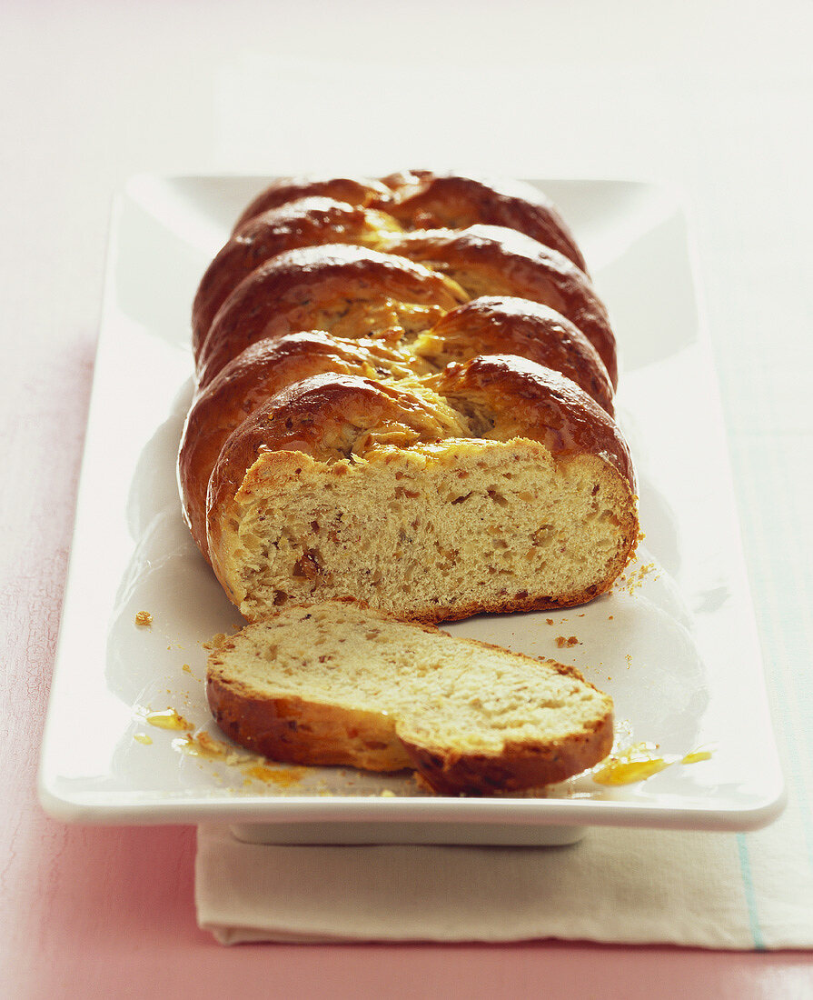 Hazelnut bread plait with orange marmalade