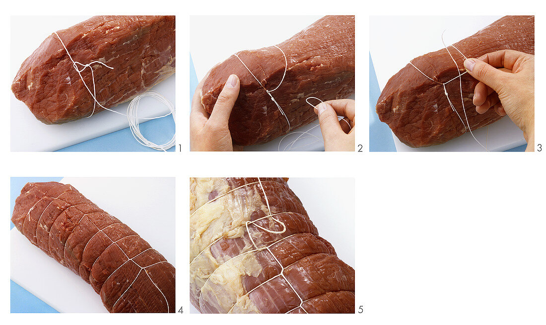 Tying a joint of meat with kitchen string