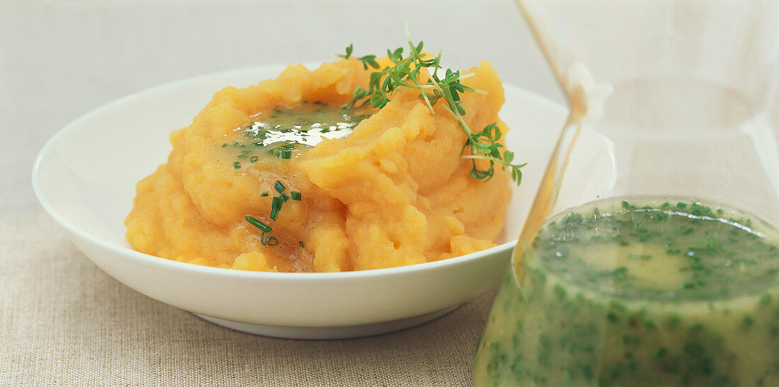 Pumpkin and potato puree with vinaigrette